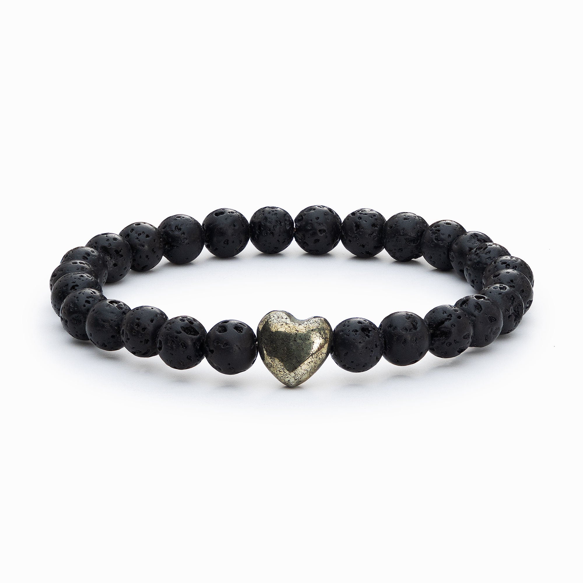 Beaded Black Lava Stone Heart Charm Bracelet